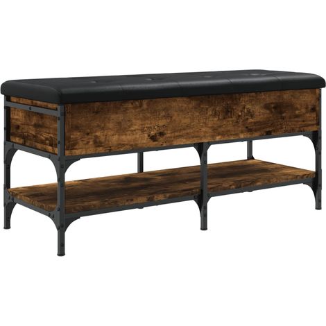 Banc de rangement à chaussures avec compartiment de rangement et coussin d'assise noir 102 x 42 x 45 cm en bois d'ingénierie couleur chêne fumé DEC024839