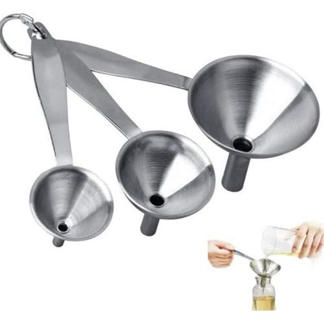 Küchentrichter, Edelstahltrichter mit langen Griffen – kleine Metalltrichter zum Umfüllen von Flüssigkeiten und Pulvern. (1/5)
