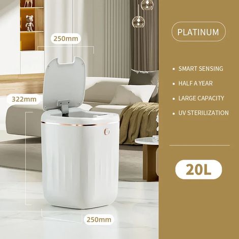 Poubelle intelligente à capteur (20 L, blanche, à piles), sans contact, pour cuisine et salle de bain (1/5)