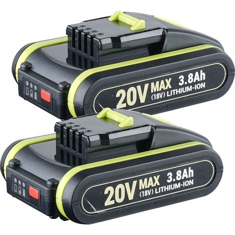 2X 3800mAh pour Worx Batterie 20V WA3551 Batterie Li-ion rechargeable WA3553 WA3556 WA3551.1 WR142E WA3553.1 WA3572 WA3605 WA3641