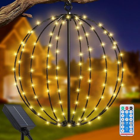 Lanterne Solaire Exterieur Jardin à Suspendre, 30cm Grande Guirlande Lumineuse à LED Métal Lampe Solaire Exterieur Decorative 120 LEDs Étanche Lumière Décorative de Noël (1/5)