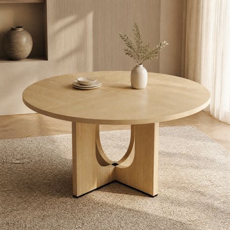 Tavolo da pranzo rotondo 120 cm in MDF colore rovere per 4-6 persone stile nordico minimalista (1/5)