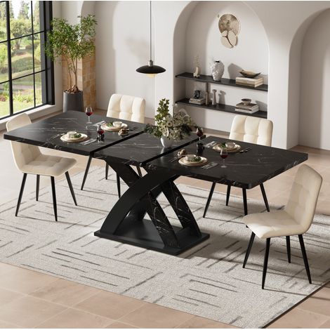 Table à manger extensible MDF et métal noir 120-160x80x75 cm, jusqu’à 6 personnes (1/5)