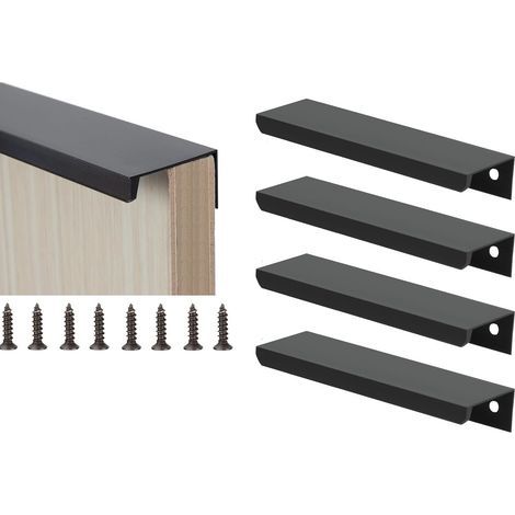 Set di 4 maniglie invisibili per mobili, maniglie a scomparsa per cassetti in lega di alluminio, maniglia moderna con profilo nero, maniglia per mobili con 8 viti per mobili da cucina, cassettiere e c (1/5)