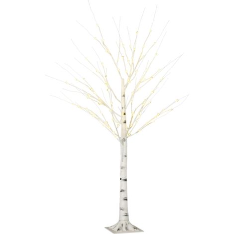 Bouleau artificiel avec LED, branches flexibles, plastique et métal, 150 cm, blanc (1/5)