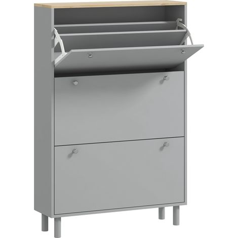 Meuble de rangement à chaussures 24 paires, 3 compartiments rabattables, étagères ajustables, 80x23,5x121cm, gris (1/5)
