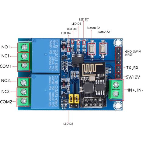 Relais WiFi double canal 12V ESP8266, Module téléphone APP, commutateur à distance pour maison intelligente IOT (1/5)