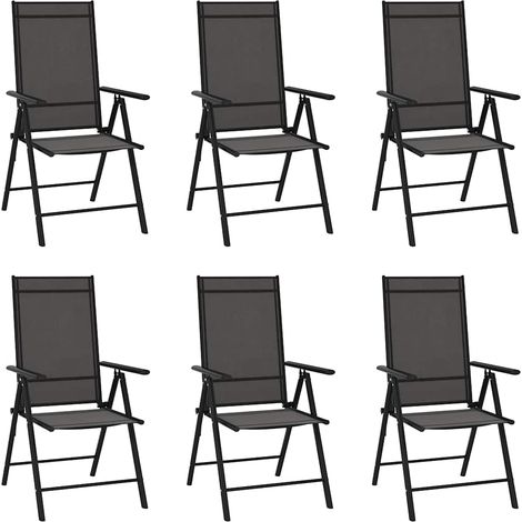 Lot de 6 Chaises de jardin pliables - Chaises d'extérieur pour terrasse/jardin Textilène Noir BV898277 - BonneVie (1/5)