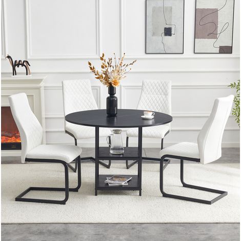 OKWISH Esstisch-Set, rund, 107 cm, MDF und Metall, Schwarz und Weiß (1/5)