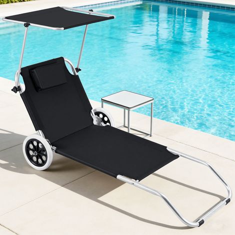 Randaco Tumbona grande, silla plegable, 147 x 52 x 15 cm, respaldo ajustable, negro