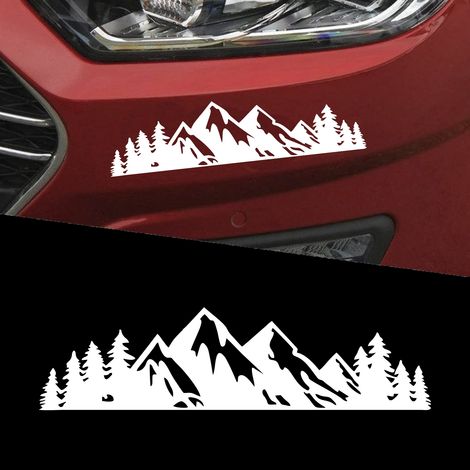 10 dekorative Autoaufkleber – Wald und verschneiter Berg (weiß)