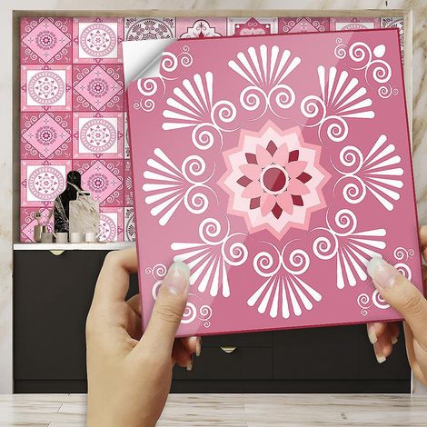 10 Pcs Papier Peint Carrelage Autocollant Rose Romantique 10 X 10 Cm Style Mosaque Sticker Mural Film Dcoratif Impermable Pour Carreaux De Mur De (1/5)