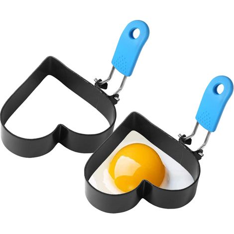 Cuiseur à œufs en acier inoxydable avec anneaux antiadhésifs et poignée anti-brûlure pour œufs au plat et muffins (1/5)