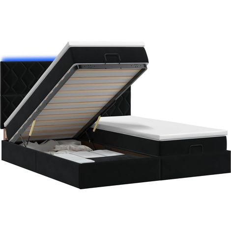Lit coffre avec matelas et LED Noir 180 x 200 cm Velours vidaXL (1/5)