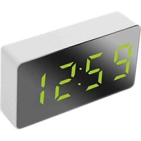 Mini réveil de bureau avec miroir numérique, affichage LED de la température et port USB, idéal pour les tables de chevet et les voyages. (1/4)