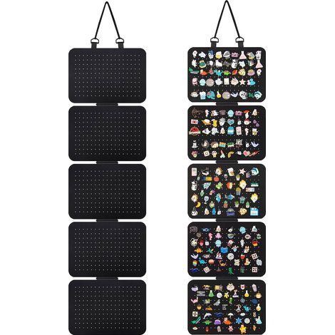 Pannello espositivo reversibile per spille smaltate da appendere, organizer con 5 sezioni a foglia sciolte, pagina per esposizione spille, porta badge con 120 pezzi (1/2)