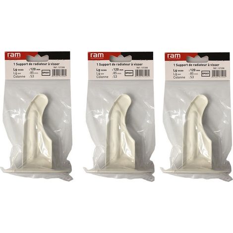 Lot de 3 supports à visser pour radiateur en fonte type traditionnel - longueur axe 85 mm - longueur totale 120 mm - Ram