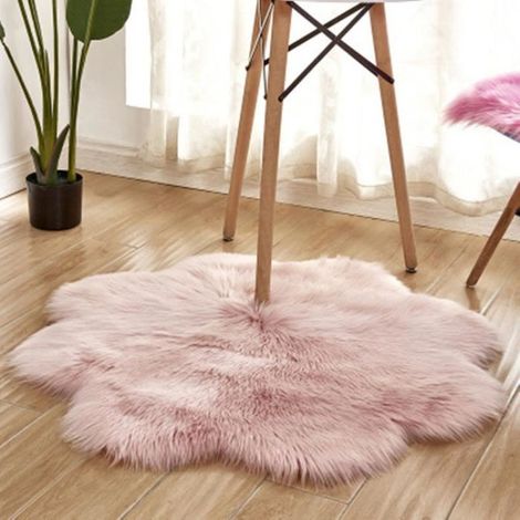 Tapis Shaggy De Fausse Laine,Coussins Moelleux Aux Cheveux Longs Doux (Rose, 90 X 90 CM)