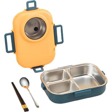 Coffret repas Bento en acier inoxydable 304 - Boîte à repas portable et étanche pour adultes avec baguettes, cuillère et bol à soupe - Cadeau idéal pour la famille et les amis (jaune) (1/5)
