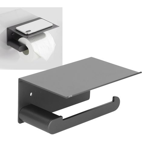 Doppelter Toilettenpapierrollenhalter – Wandhalterung aus mattschwarzem Aluminium mit Multifunktionsablage – Einfache Montage (1/5)