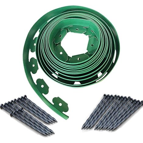Bordure Jardin Exterieur Flexible 10 Mètres Longueur 10 cm Hauteur 30 Piquets d'ancrage Pelouse Gravier Jardin Exterieur Plastique Vert 10 cm x 10 m (1/5)