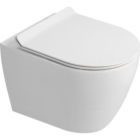 PixL Wand-WC aus Keramik ohne Spülrand Tornado Quiet mit verdeckten Befestigungen + SoftClose-Sitz, weiß (CEPX010RTORP)