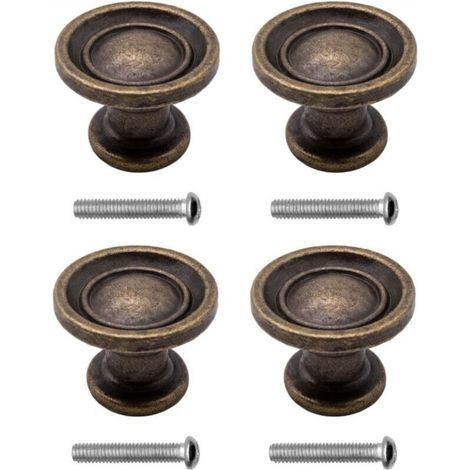 Poignées de meubles antiques, style maison de campagne, design vintage, fer bronze, meubles, armoires, commodes, buffets, 29 x 19 mm, bronze, lot de 4 (1/5)