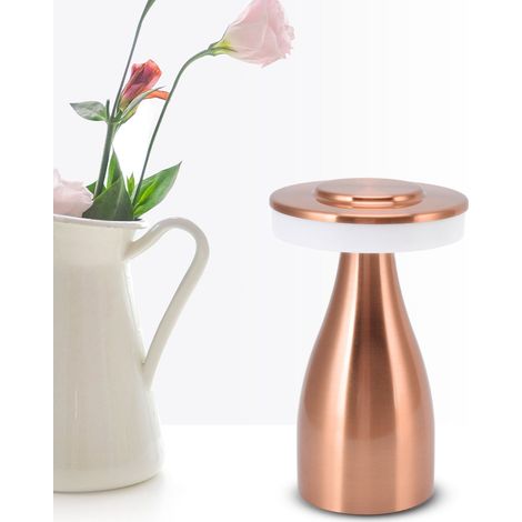 Lampe de table LED portable avec capteur tactile, 3 températures de couleur moyennes, batterie rechargeable, veilleuse pour enfants, lampe décorative de bureau pour restaurant, couleur cuivre (1/5)