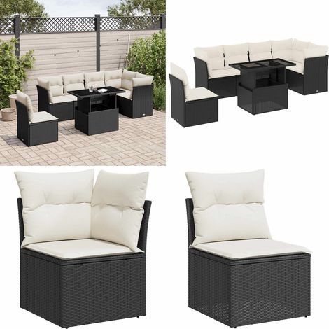 Salon de jardin 7 pcs avec coussins noir résine tressée - Ensemble Salon De Jardin - Meuble Extérieur - Résine Tressée - Rotin Synthétique - Canapé D'extérieur - Home & Living (1/5)