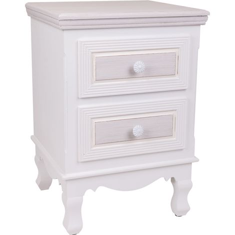 Mesita de noche de madera de 2 cajones blanco 37x33.5x53 (1/5)