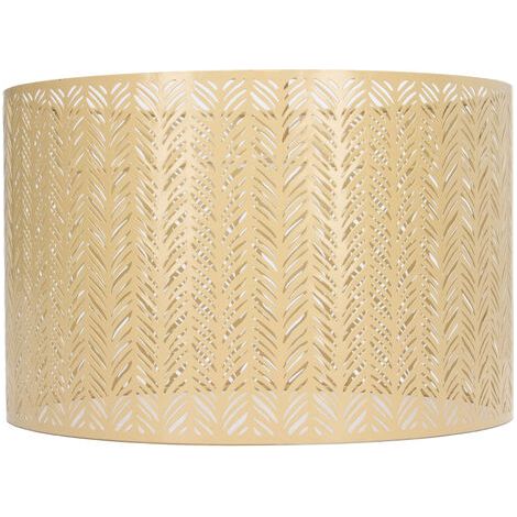 Pantalla de lámpara cilíndrica E27 E14, clip en forma de hoja de abeto, cubierta decorativa de metal perforado para lámparas de techo, pared y mesa, color dorado. (1/5)