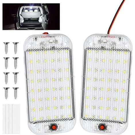 Barre lumineuse LED intérieure, 2 pièces 48 LED 12 V 10 W avec interrupteur marche/arrêt, bande lumineuse blanche pour voiture, camion, camping-car, bateau, fourgonnette (1/4)