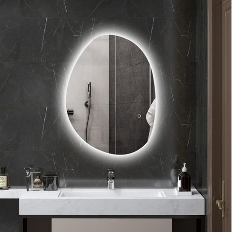 Asymmetrischer Badspiegel 70 x 50 cm mit LED-Beleuchtung, Smart Touch, Anti-Beschlag, Silber (1/5)