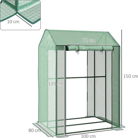 Serre de serre (planter précoce) : résistante à la météo, porte roulante (100 cm x 80 cm x 150 cm), verte (1/5)