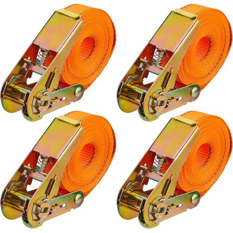 – lot 4 sangles cliquet – 500 kg – indéchirables – voiture/remorque – orange