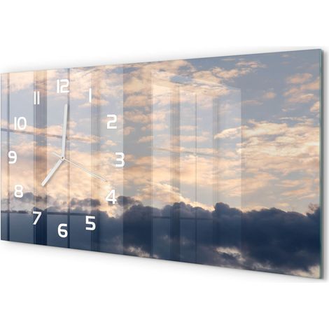 Horloge Murale Panoramique Minimaliste 60x30 cm Design Épuré Moderne Nuages dans le ciel (1/5)