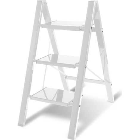 SWANEW Scala doppia,Scala in lega di alluminio portata 150kg - 3 gradini bianco, circa 84.5 cm (1/5)