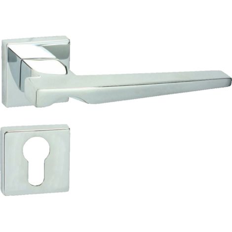 DOMINO Poignée de porte VERTIGO QR M6 PZ Poignée avec plaque PZ pour cylindre profilé Chromé brillant (1/5)