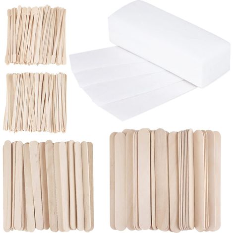 400 Pieces Wood Wax Strips 300 Small Medium Large Wooden Wax Applicator Wax Applicator Eyebrow Wax Sticks Spatulas and 100 Pcs Non-woven Paper Wax Strips for Face (1/5)