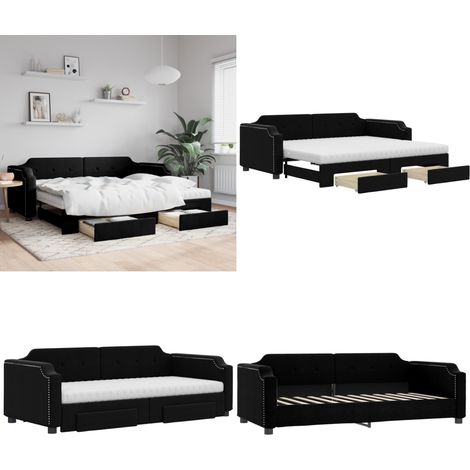 Tagesbett Ausziehbar mit Schubladen Schwarz 90x190 cm Stoff - Schlafsofa - Sofa-Bett (1/5)