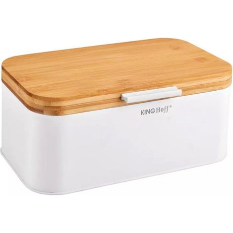 Panera de acero con tapa de bambú KINGHOFF KH-1795 Blanco (1/5)