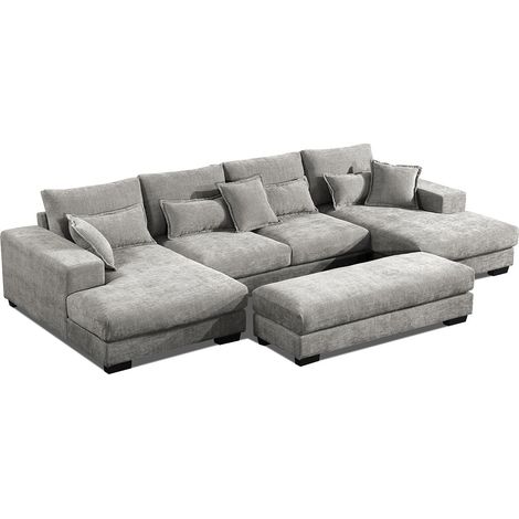 Mega Sofa Cama Chaise Longue Rinconera Kim 368cm, Gris