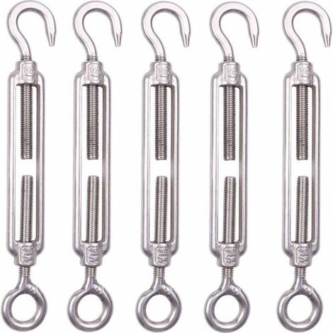 Set mit 5 M6-Kabelspannern aus Edelstahl, 6 mm, Zaunspannhaken, verstellbare Drahtgitterspanner aus Edelstahl 304 für Seile, Kabel, Wäscheleinen, Gartenzäune (1/5)