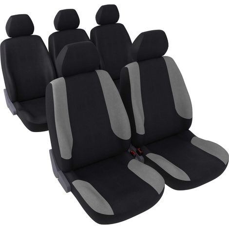 Jeu complet de housses de sièges - Universelles - Voiture/Auto - Arrière 3 sièges séparés - Tissu noir / gris clair (1/5)