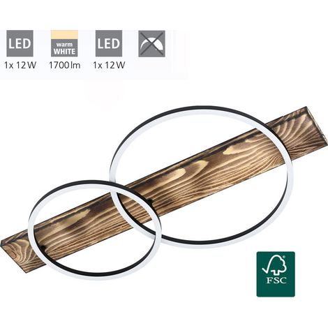 BOYAL PLAFONIERA LED 3000K 3400 LM LEGNOFIAMMATO CON DUE PROFILI ROTONDI NERI IN METALLO (1/5)