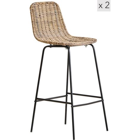 Nordlys - Lot de 2 Tabourets Metal et Fibres Naturelles