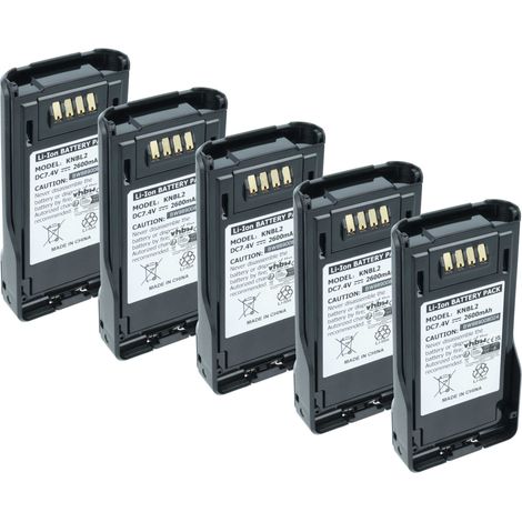 vhbw 5x Akku kompatibel mit Kenwood TK-5430, VP5000, VP6230, VP5430, VP6000, VP5230, VP5330 Funkgerät, Walkie Talkie (2600 mAh, 7,4 V, Li-Ion)