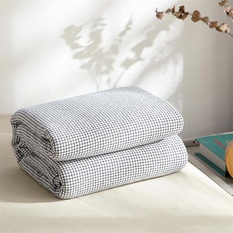Couverture en Gaze de Coton Pure, Motif Petits Carreaux, Légère, pour Canapé, Climatisation et Sieste (Gray, 150  200cm) (1/5)