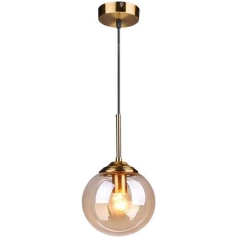 Lustre Vintage Suspension - Abat-jour Verre Amber - Fixations Laiton - Compatible Ampoules E27 - Hauteur Plafond 12 cm - Cordon 1.5 m (1/4)