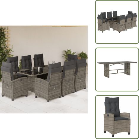Chaise de jardin inclinable - vidaXL Ensemble à manger de jardin 9 pcs coussins gris résine tressée - Coussin de siège (1/5)